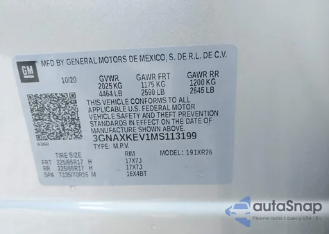 2021 Chevrolet Equinox Fwd Lt from USA, damaged, VIN 3GNAXKEV1MS113199